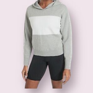 ATHLETA Embark Women Cotton Blend Gray White Color Block Hoodie Sweatshirt Small